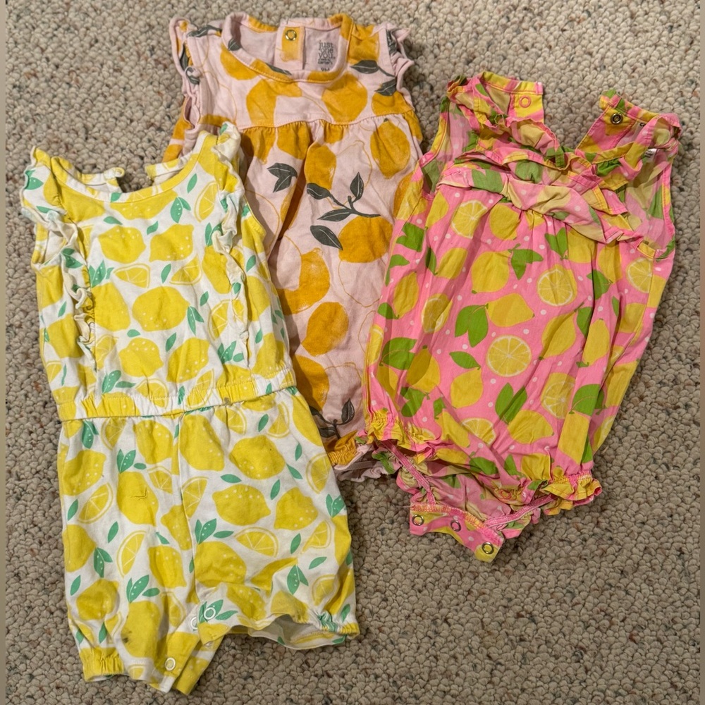 Bundle of three lemon summer rompers